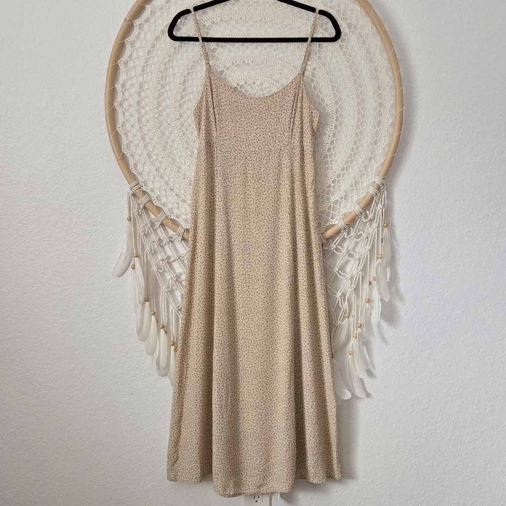 Brandy Melville Ditsy Floral Made in Italy Tan Slip Dress Spaghetti Strap Maxi